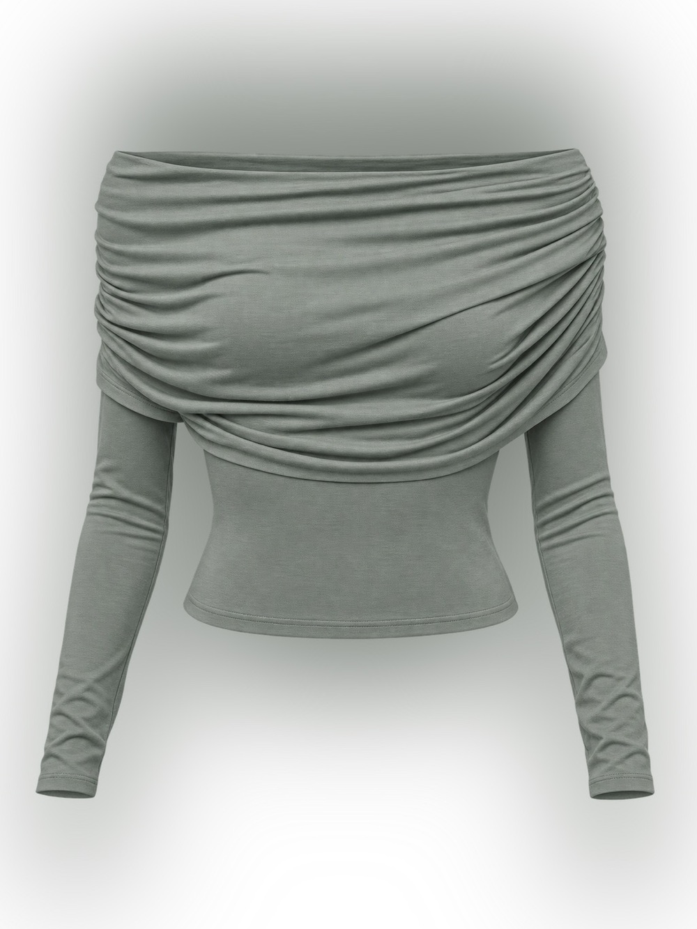 NWT H&M Sage Green Draped Off-Shoulder Long Sleeve Top – Size M